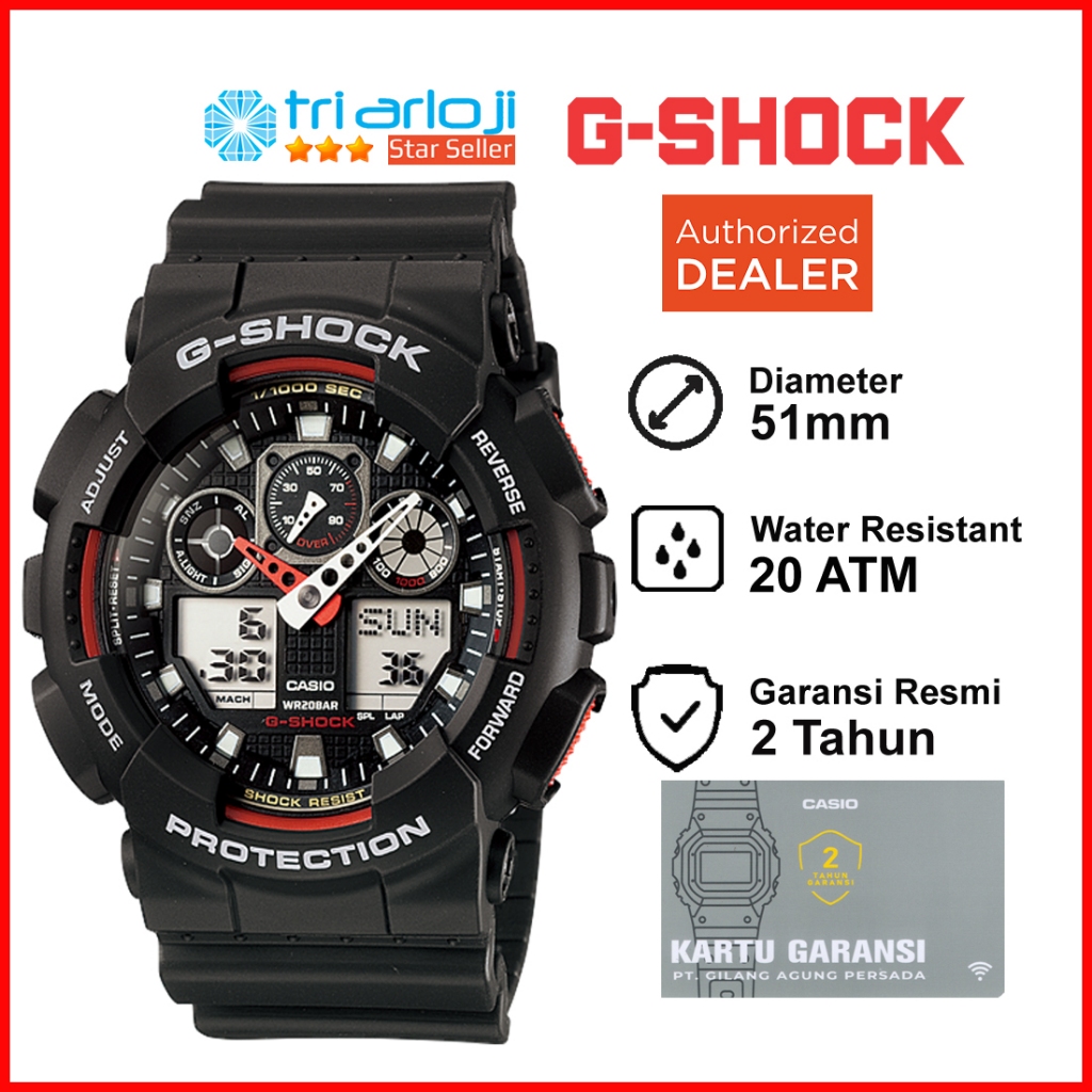 Casio G-Shock GA-100-1A4DR - Jam Tangan Pria GSHOCK GA100 GA-100-1A4 GA-100 Hitam Merah Original