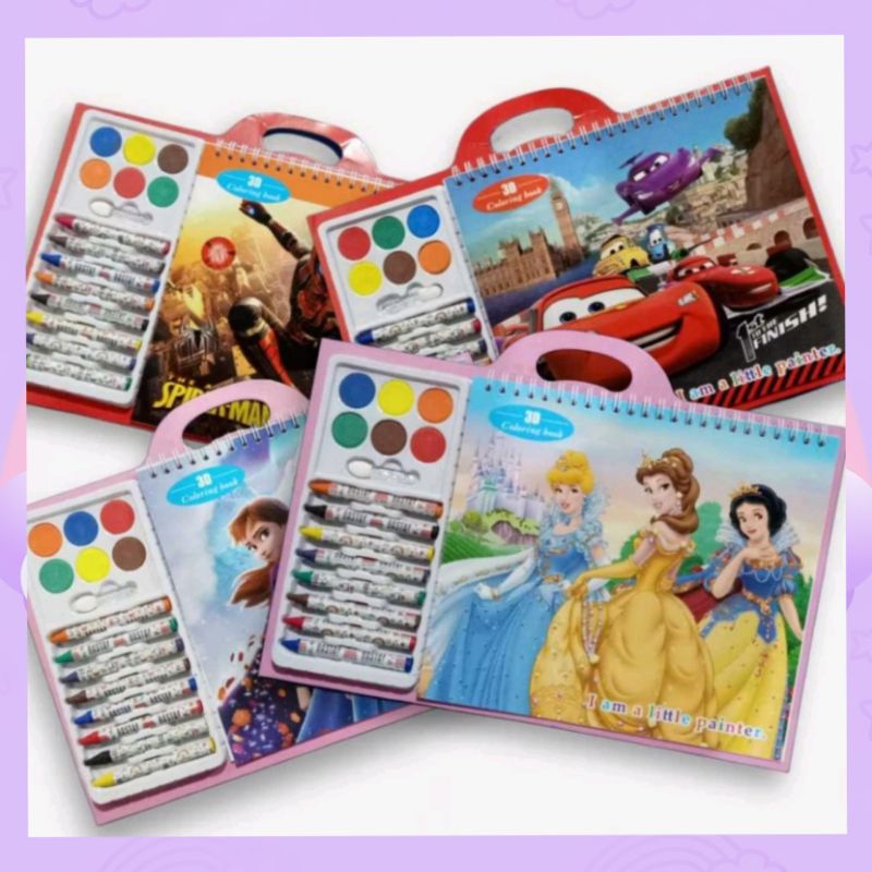 

Buku Mewarnai Lengkap / Set Peralatan Mewarnai dengan Crayon Cat Air / Buku