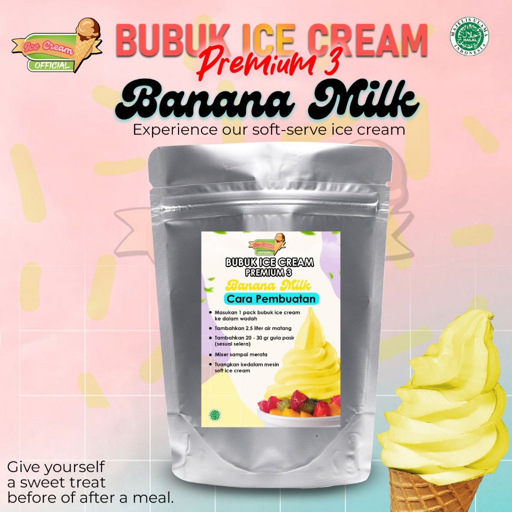 

ICECREAM BANANA MILK 1000gram / BUBUK ES KRIM PREMIUM88