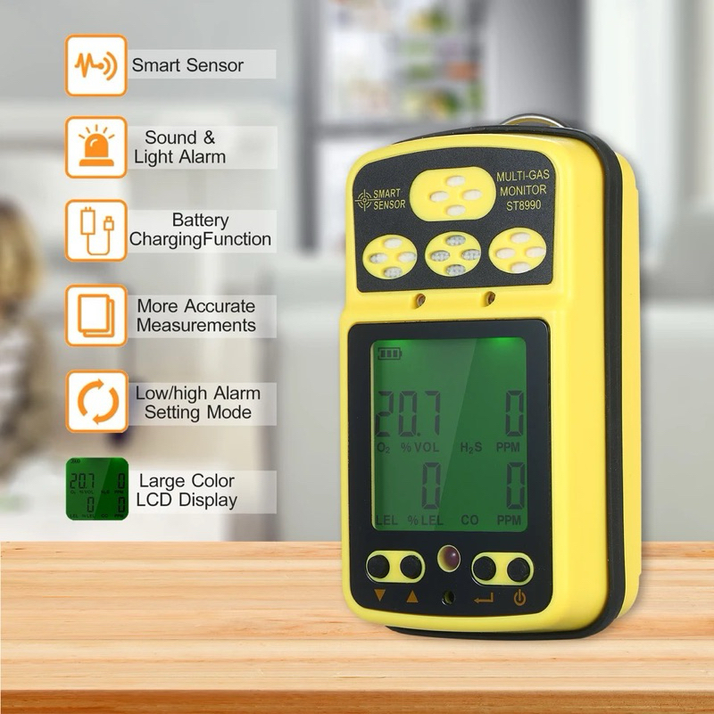 Gas Detector Smart Sensor ST8990 H2S O2 CO LEL Multi 4in1 EX Detektor ST-8990 Monitor Oxygen