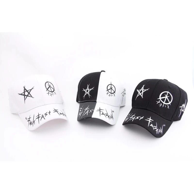 Topi Baseball Dewasa Motif Fashion Hitam-Putih/Topi K-Pop cewek style