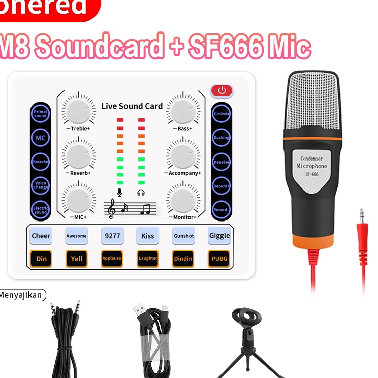 Onered Soundcard M8 Mixer Bluetooth sound card Audio USB External soundcard phone PC