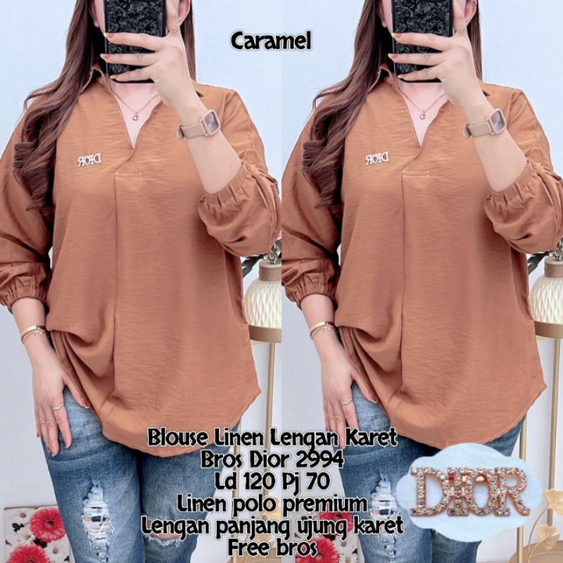 Atasan 2994 Blouse Linen Lengan Karet Bros Dior Linen Polo Premium - GF