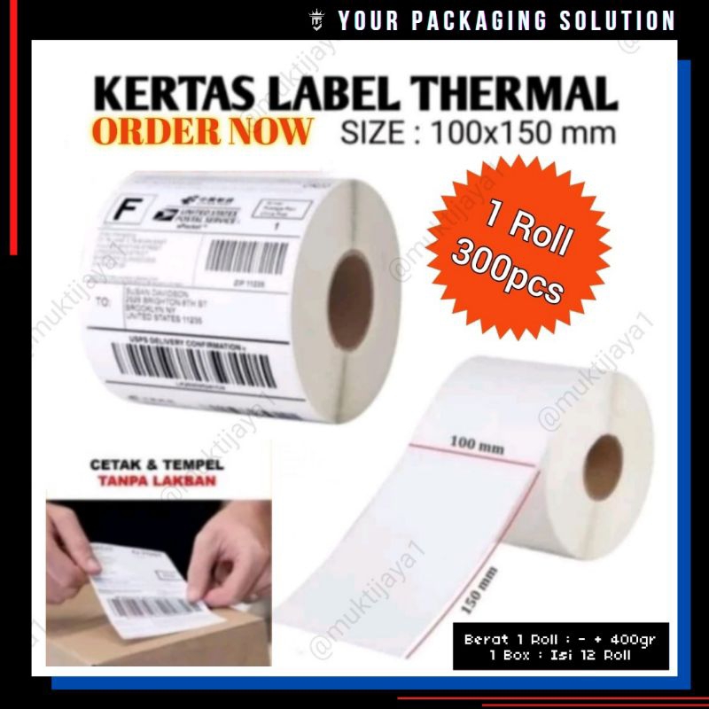 

KERTAS LABEL THERMAL ROLL 100x150MM ISI 300 LEMBAR / KERTAS RESI / KERTAS LABEL / KERTAS THERMAL
