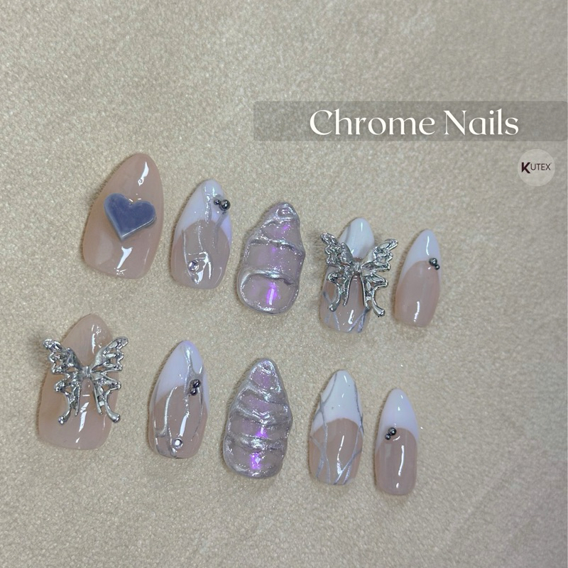 y2k nails| chrome nails | fake nails custom | custom fake nails