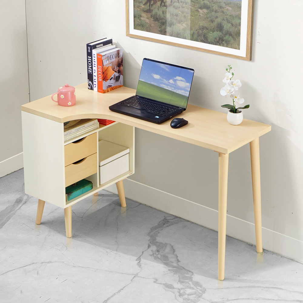 IFURNHOLIC Whitney Desk | Meja Kerja Belajar Minimalis + Laci Kabinet Penyimpanan | Meja Sudut L
