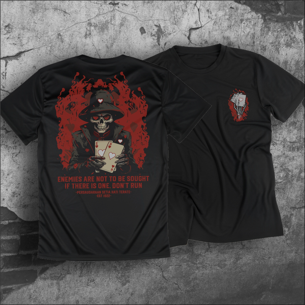 Kaos PSHT Tengkorak Kartu - Kaos Sablon PSHT Tengkorak - Kaos Psht Sablon Plastisol