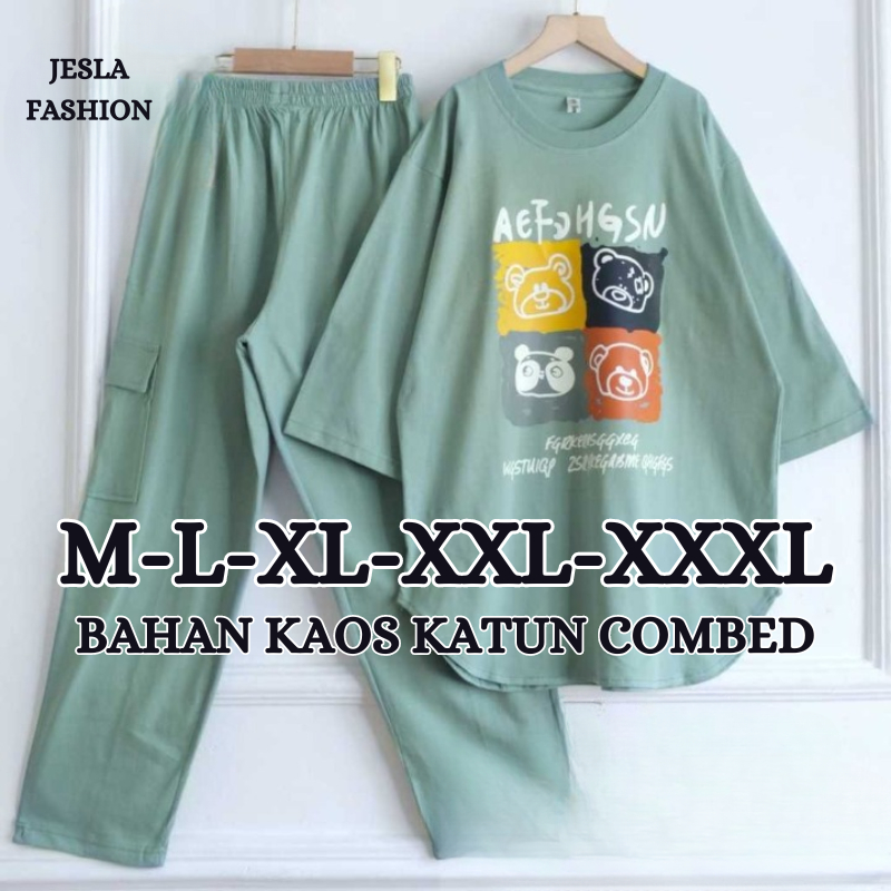 Setelan Wanita Terbaru Netta Set BO Size M L XL XXL XXXL LD 100-130 CM Bahan Kaos Katun Combed Aplik