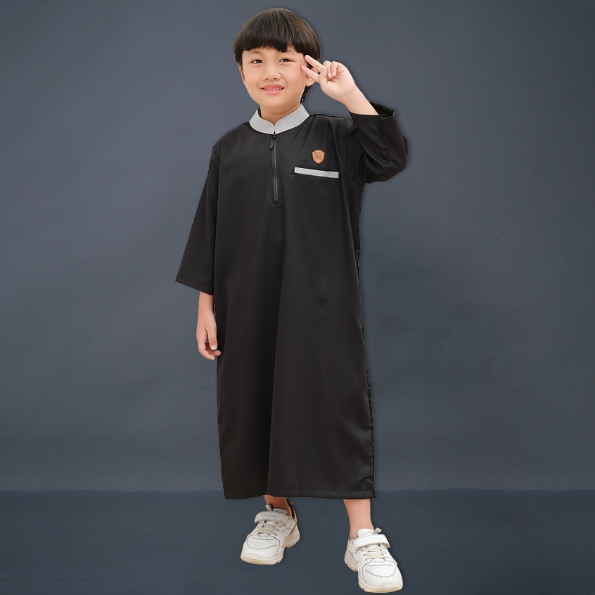 Kawan Muslim - Jubah Gamis Anak Laki Laki Lengan Panjang Bahan Katun Premiun Usia 1 Sampai 14 Tahun Navy Hitam Putih Abu-6