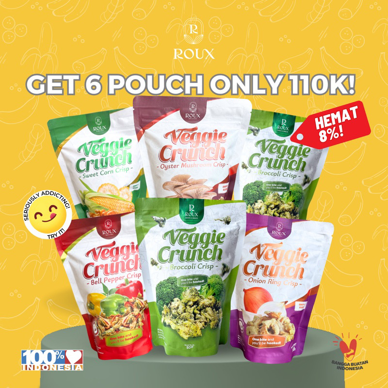 

ROUX - Veggie Crunch - Keripik Sayur - Cemilan Keripik Sayur - Brokoli / Paprika / Jamur / Bombay - 50gr