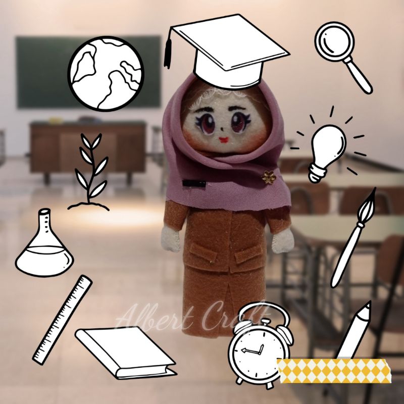boneka profesi guru flanel/boneka guru/pelengkap buket/hampers(tinggi18cm)