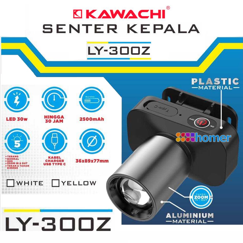 Kawachi Lampu Senter Kepala LED senterkepala Head Lamp headlamp 30Watt 30W 30 WATT W Tahan Percikan 