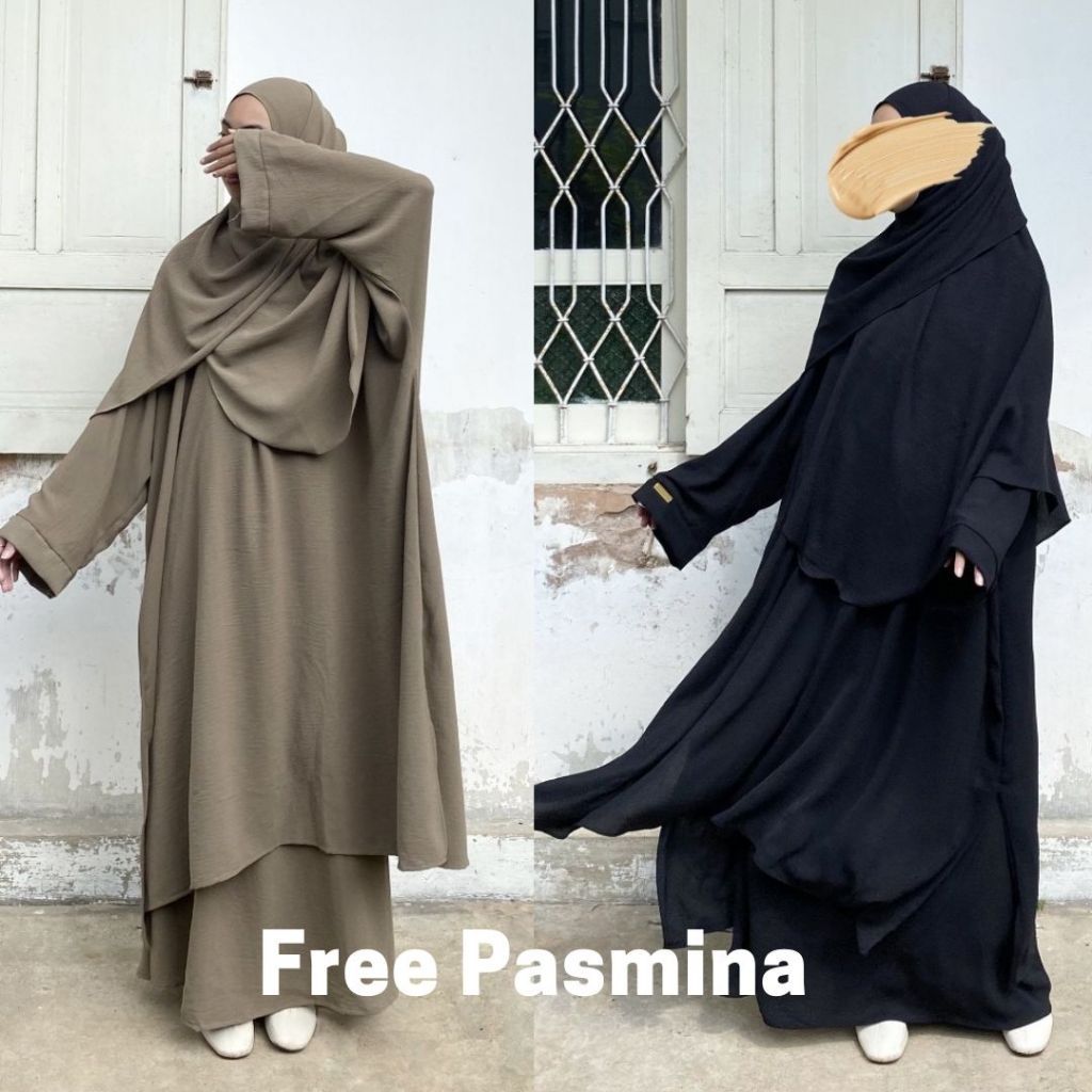 (FREE PASHMINA) SET ROK TUNIK SYARI - PASMINA OVAL WANITA - ONE SET TUNIK MELAYU BAHAN CRINKLE