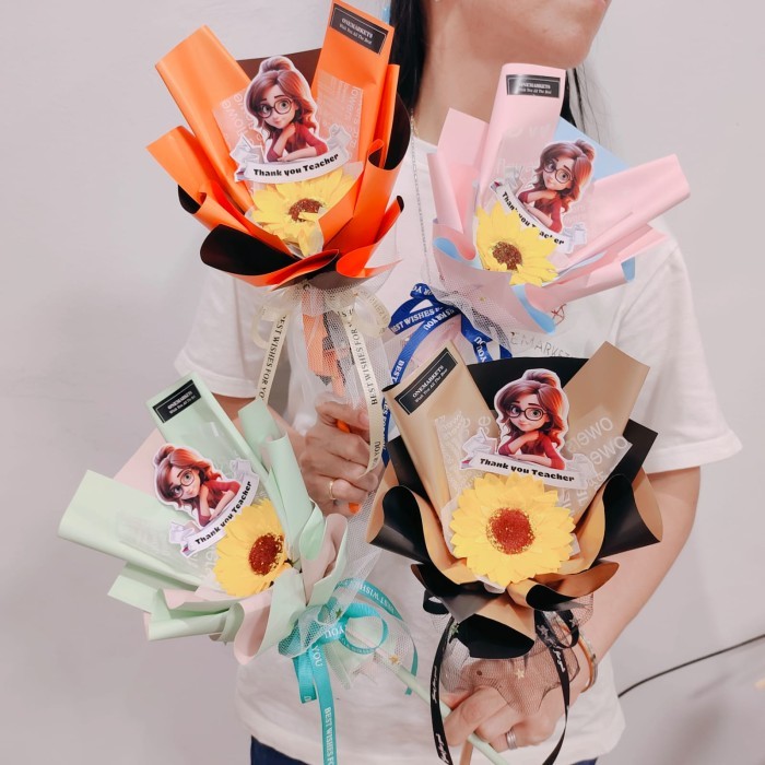 

Buket Bunga Wisuda - Bunga Matahari - Kado Guru Murah - Graduation Gift MOTIF TANGKAI 1S