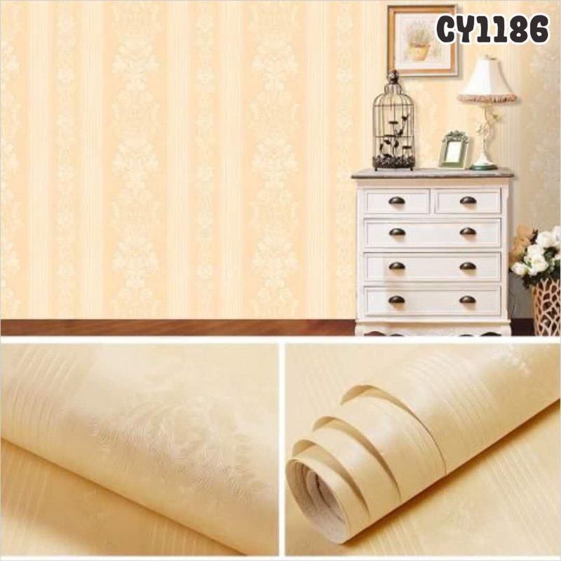 WALLAPAPER STICKER 10M X 45 CM MOTIF KUNING / CREAM POLOS CY1186
