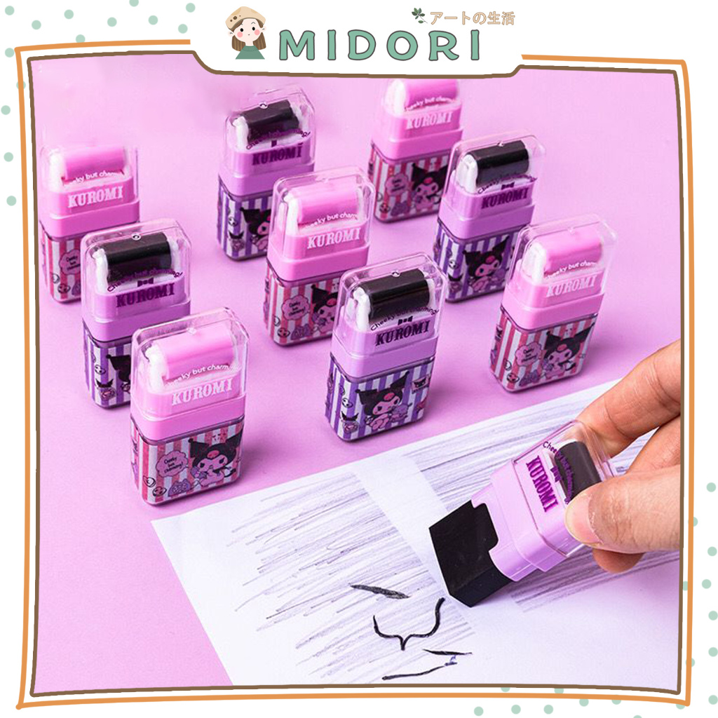

[MIDORI] 2in 1 Kuromi Cinnamoroll Melody Hello Kitty Pompompurin Pochacco ROLLER ERASER MINI Cartoon Penghapus Pensil Karet Rectangle Rubber Stationary - F0255