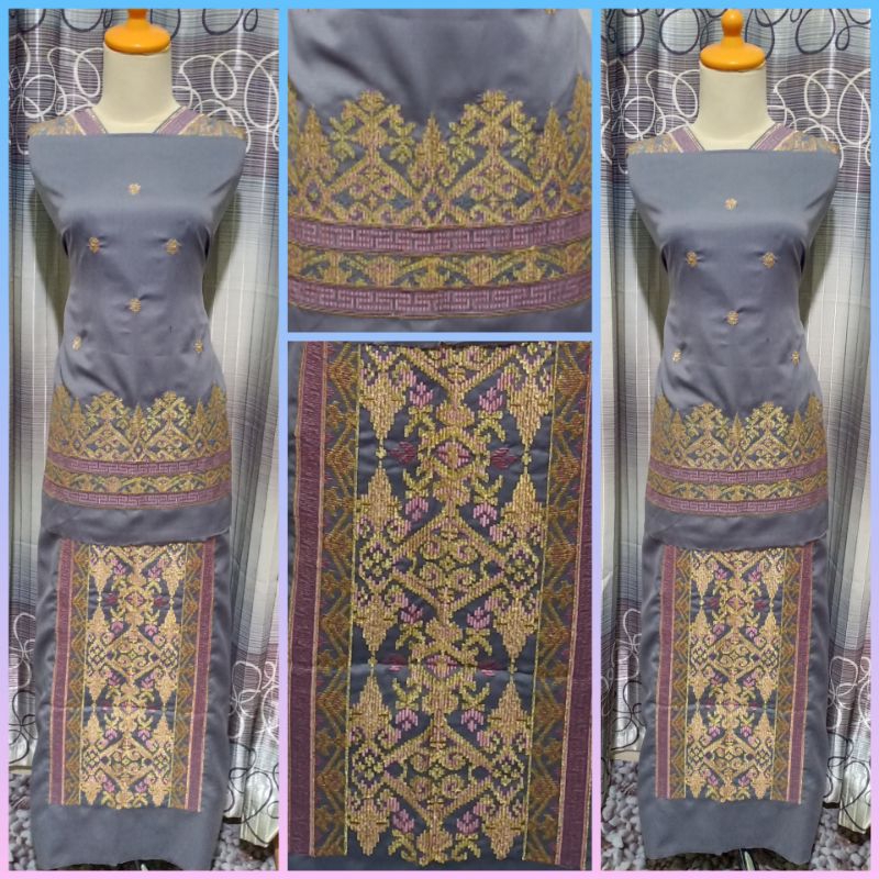 Bahan Baju Kurung Bordir Motif Songket Melayu/Bahan Baloteli/Motif Bordir Songket Melayu Mix Benang 