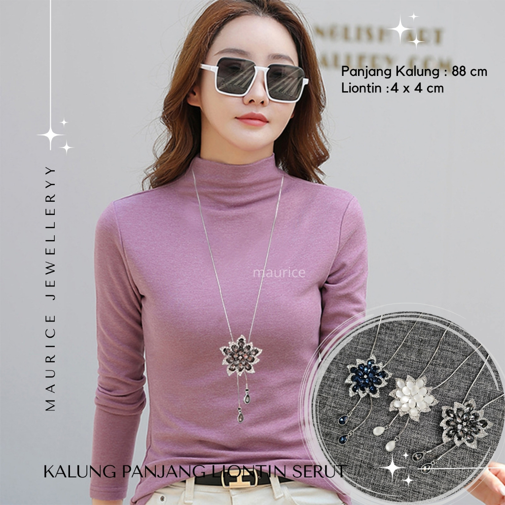 Maurice Jewellery Kalung Wanita Rantai Panjang Hijab Fashion Bunga Teratai Diamond Imitasi Cantik An