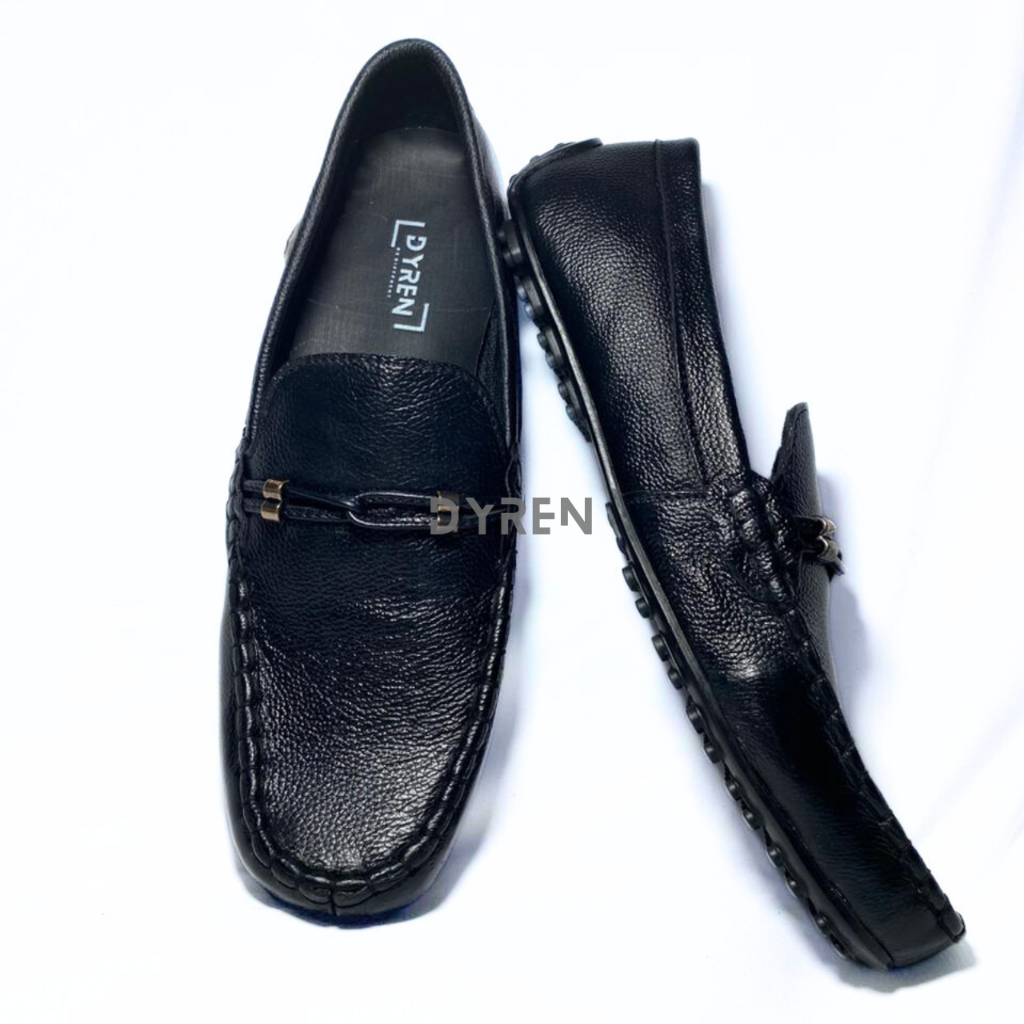 DYREN - Sepatu Slip On Pria Kulit Asli Moccasin Hitam 39-43