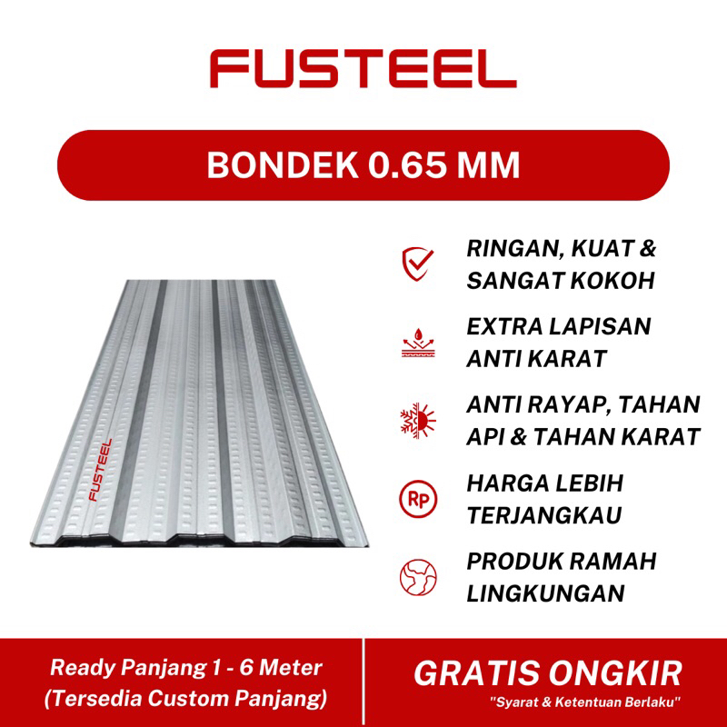 FUSTEEL Bondek 0.65 mm Floordeck Plat Alas Tatakan Baja Galvanis