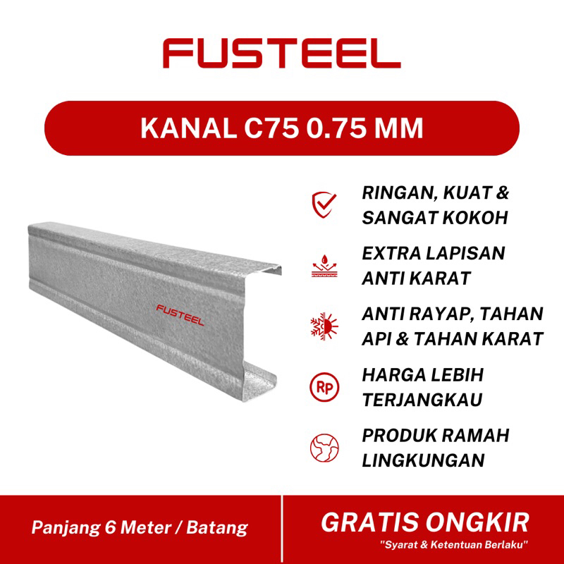 FUSTEEL Kanal C75 0.75 mm Full Truss Rangka Atap Baja Ringan Galvalum