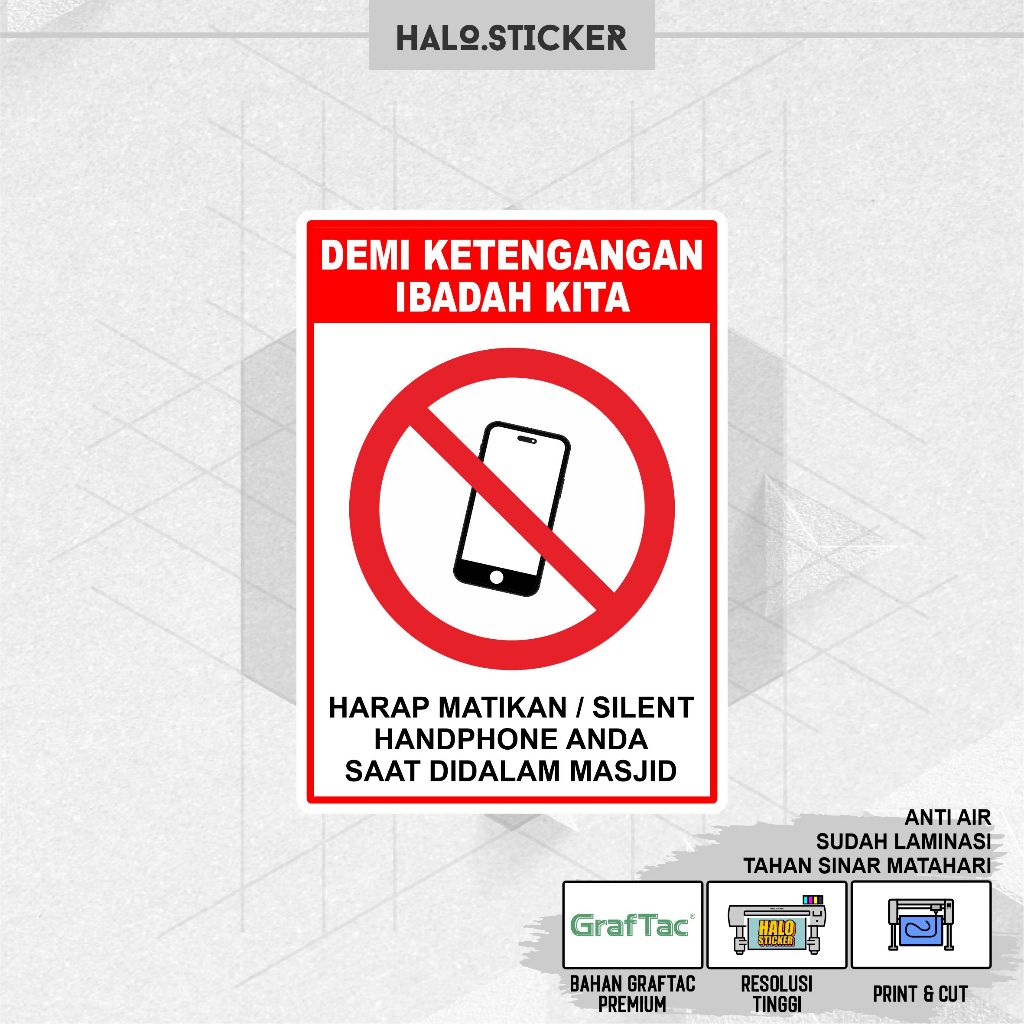 

Stiker Matikan HP di Masjid | Stiker Larangan Mengaktifkan HP | Anti Air Waterproof