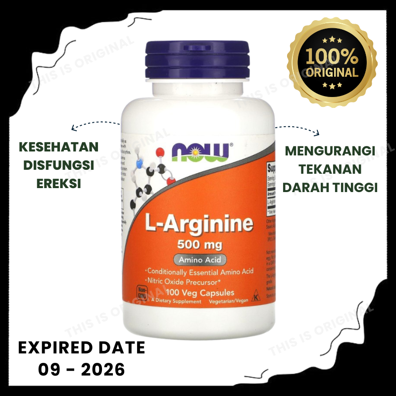 Suplemen Vitamin Asam Amino L Arginine Now Foods 500mg 100 Kapsul - Amino Acid Hipertensi Tekanan Da