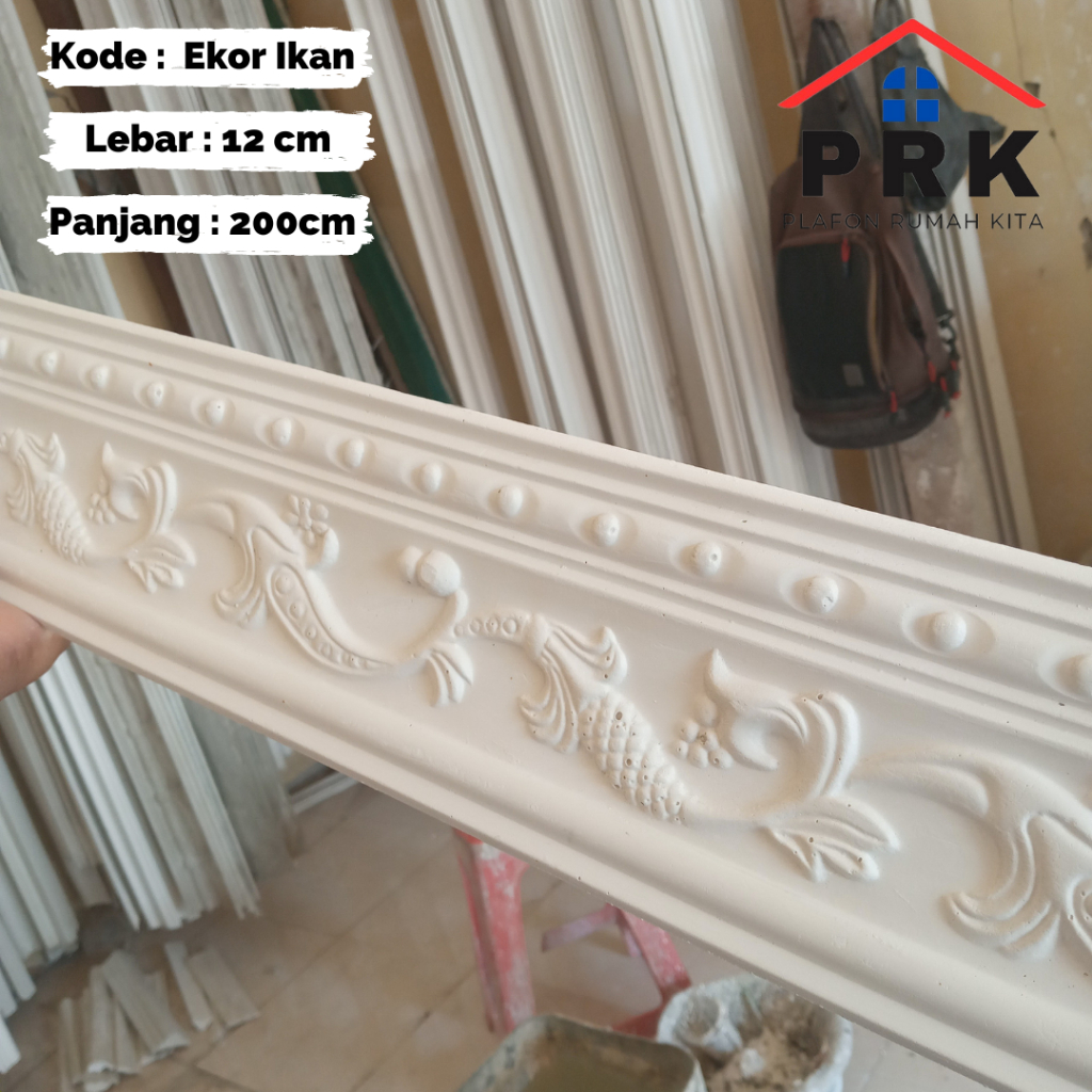 Lis List Gypsum Gipsum Motif Ekor Ikan lebar 12cm Plafon ornament dekoratif untuk Interior Plafond h