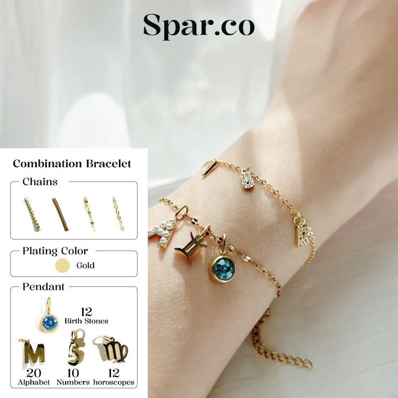 Spar.co DIY Gelang Custom 3 Charm/Liontin Flexible Bracelet Titanium -  Aksesoris Wanita SP-BB3-008