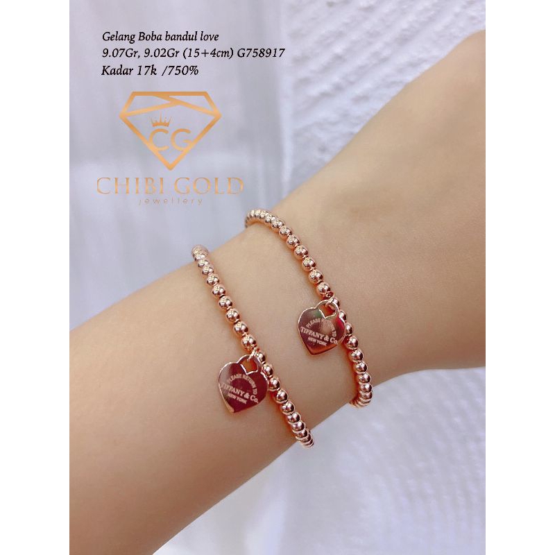 CHIBI GOLD - Gelang tangan Boba Bola putih emas 750 kadar 17k - Chibigold