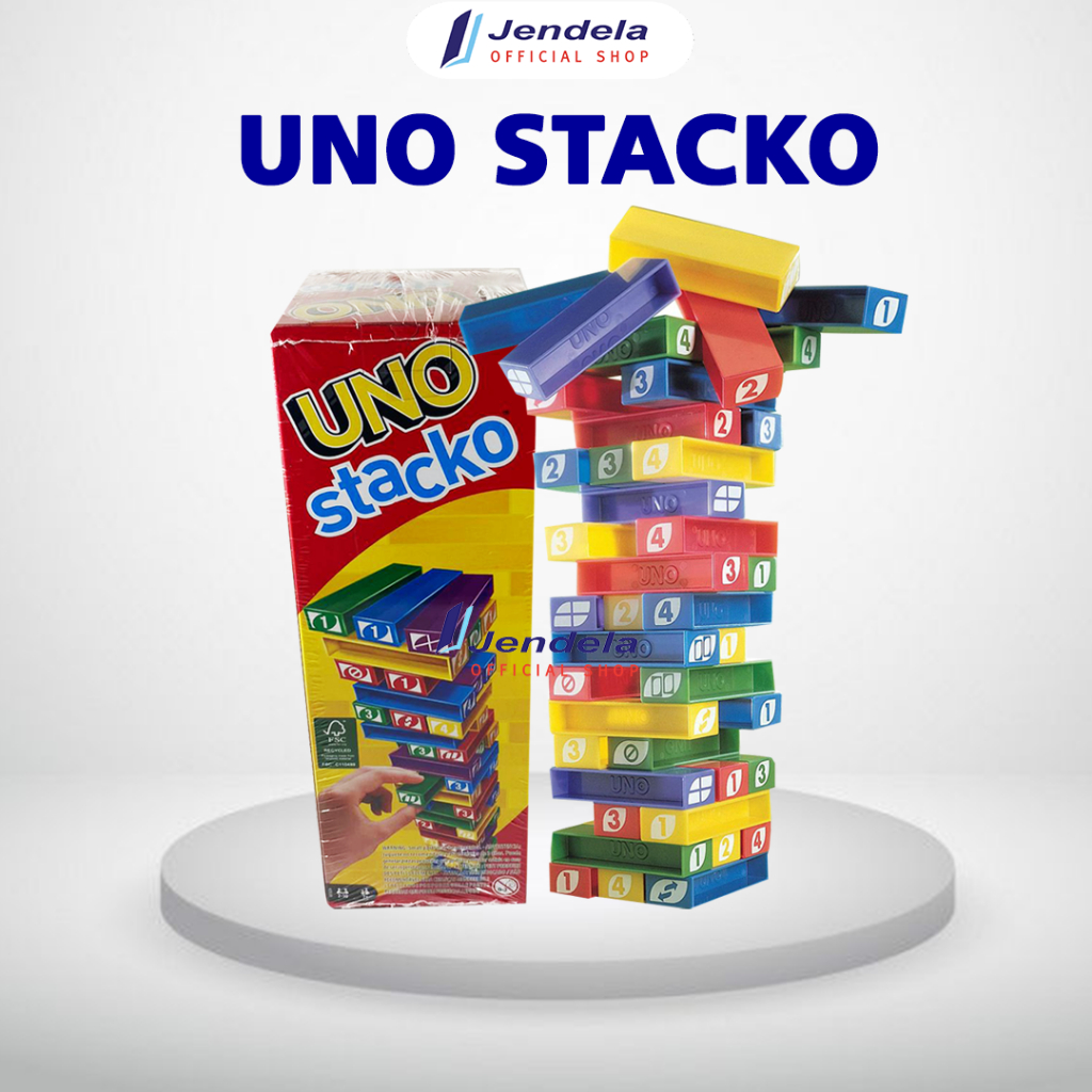 UNO Stacko Original Mattel Balok Susun Family Games Stacko 43535
