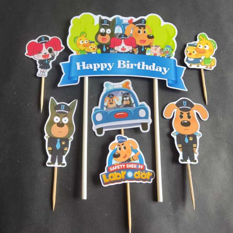 topper polisi labrador happy birthday hiasan kue ulang tahun