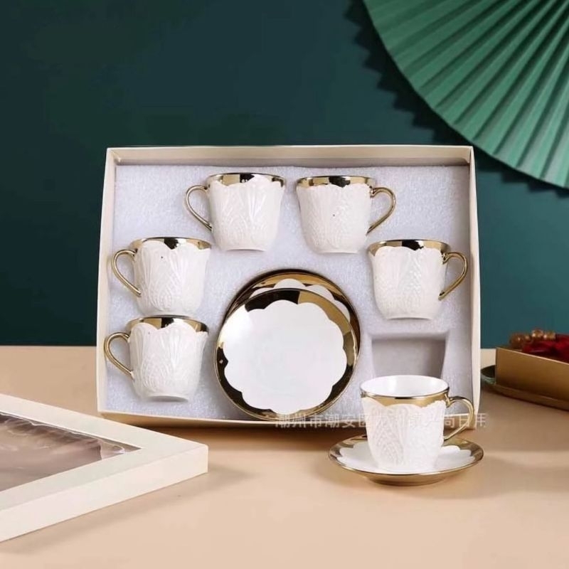 Cangkir Keramik Putih Gold Cangkir Emas Mewah Set Cangkir Gold Set Cangkir Arab Cangkir Saudi Cangki