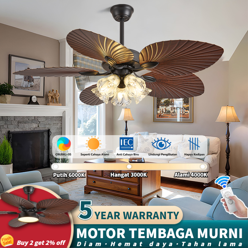 Lampu kipas angin gantung plafon 52 inci remote 3warna kipas angin ruang tamu dengan lampu kipas bal