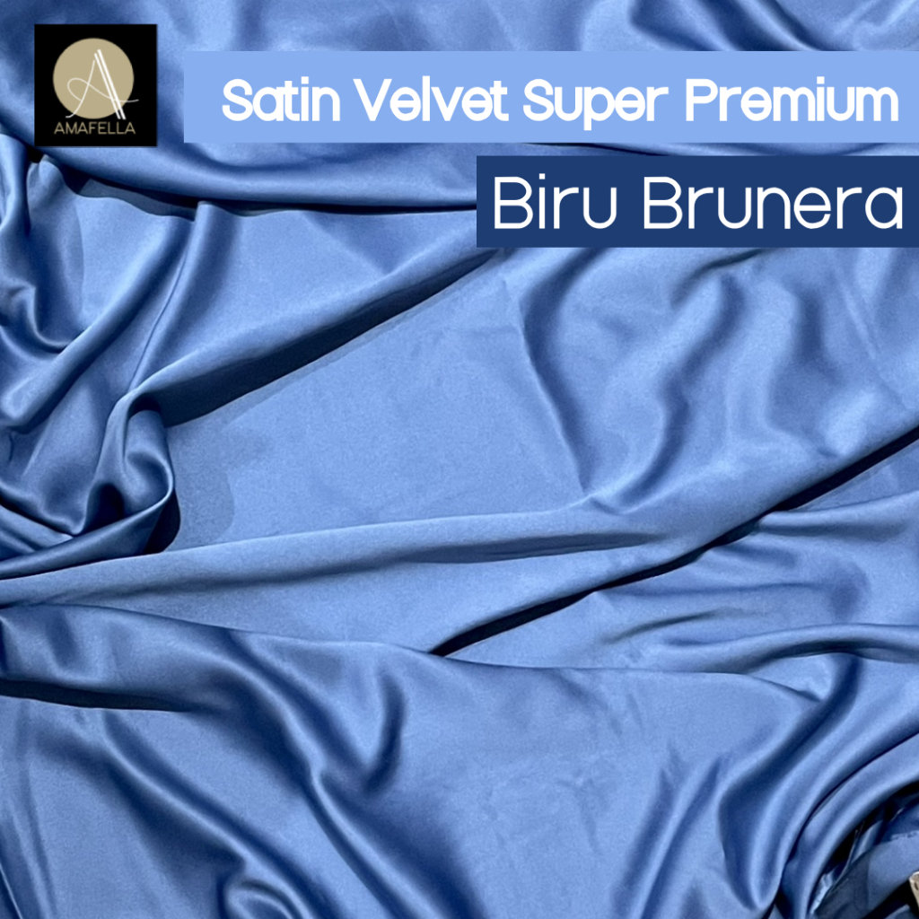 1/2 meter Kain Satin Velvet Super Premium Bahan Bridesmaid Seragaman Biru Brunera
