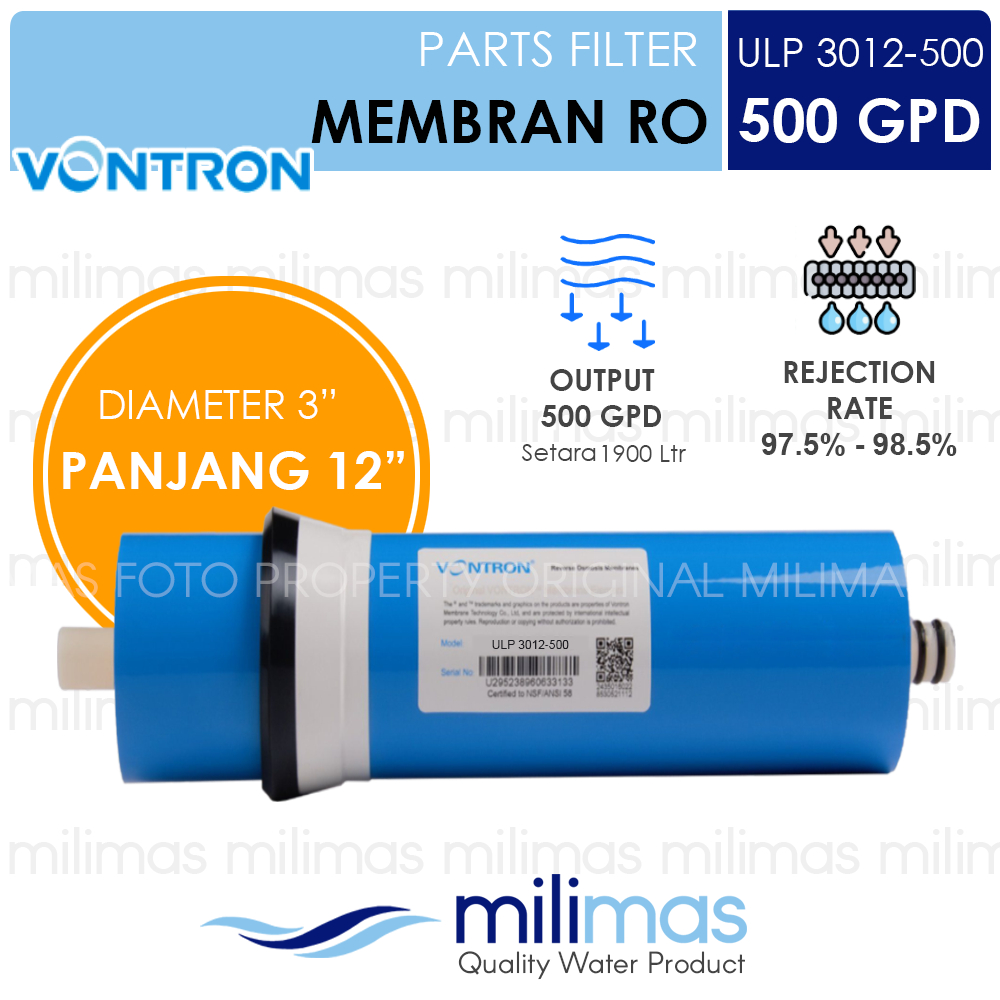 VONTRON - Membran Reverse Osmosis (RO) 500 GPD Uk.12" - ULP 3012-500
