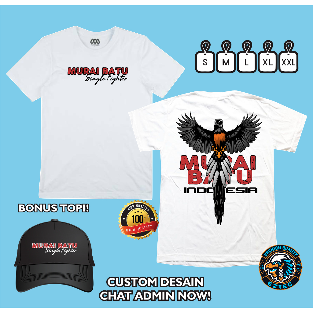 KAOS MURAI BATU INDONESIA SINGLE FIGHTER DESAIN KAOS PECINTA BURUNG KEREN BONUS TOPI JARING HITAM