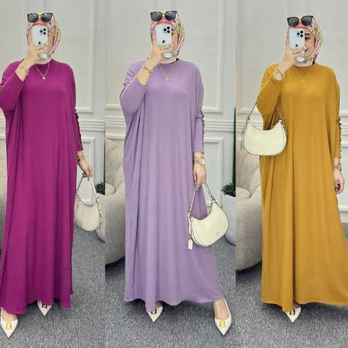 gamis muslim batwing inara knit rajut import polos jumbo terbaru terlaris