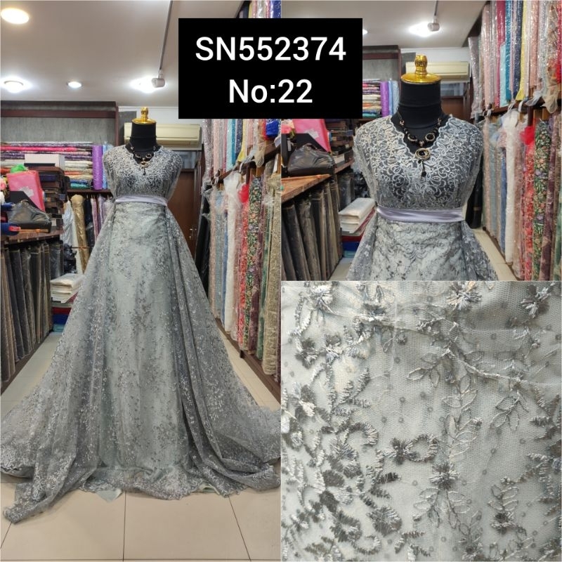 kain Tile Brokat Bunga Kecil Payet Piring SN552374 No:22 Silver