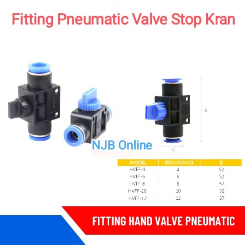 Fitting Pneumatic Hand Valve / Stop Kran Selang 6mm atau 8mm