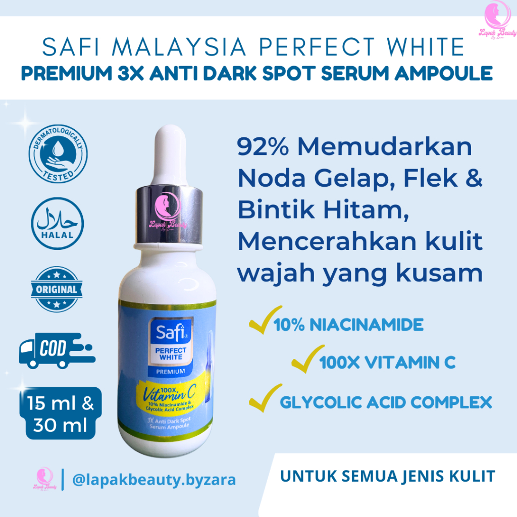 Safi Perfect White Serum Ampoule Penghilang Flek Bintik Hitam Dark Spot Bekas Jerawat Safi Malaysia