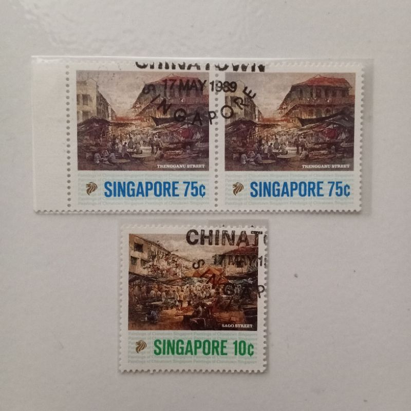 Perangko Singapura 3 Keping Paintings of Chinatown 10 dan 75 Cent - Prangko Singapore