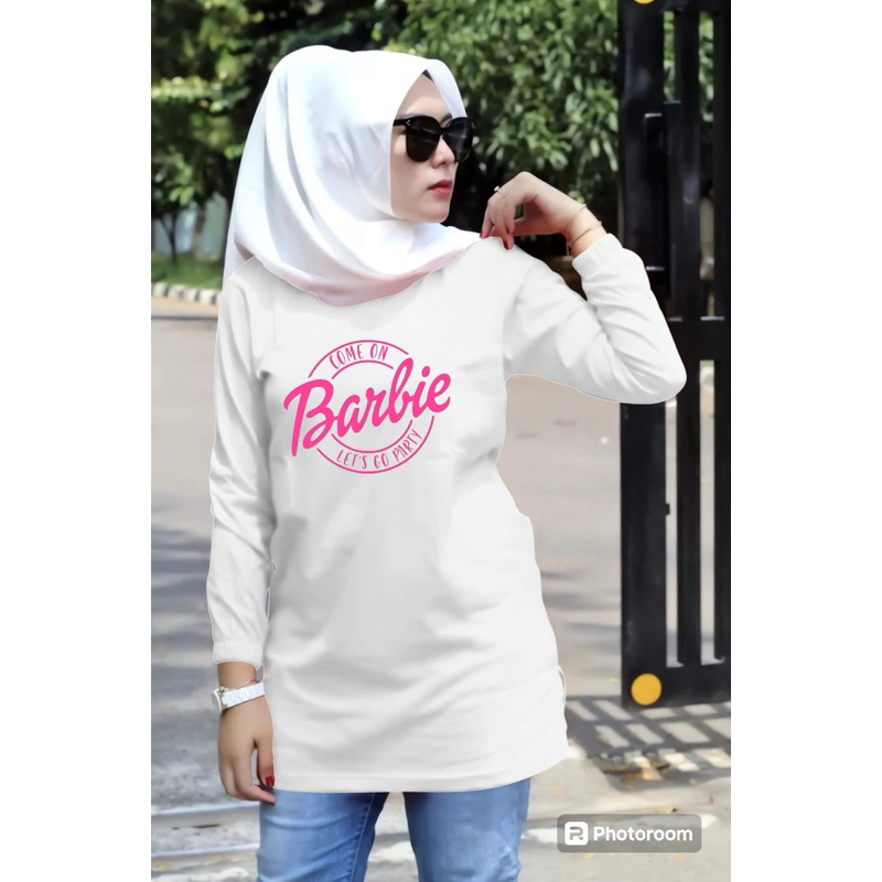 KAOS OVERSIZE WANITA BAJU OBLONG CEWEK LENGAN PANJANG TUNIK BLOUSE KARET HIJAB GAMBAR BARBIE