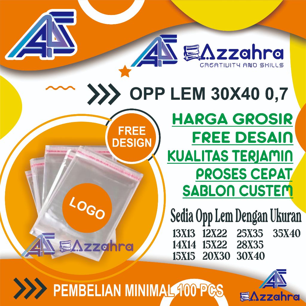 Sablon Plastik OPP 30x40 Kemasan Baju Lem Packing 0,7 Free Desain
