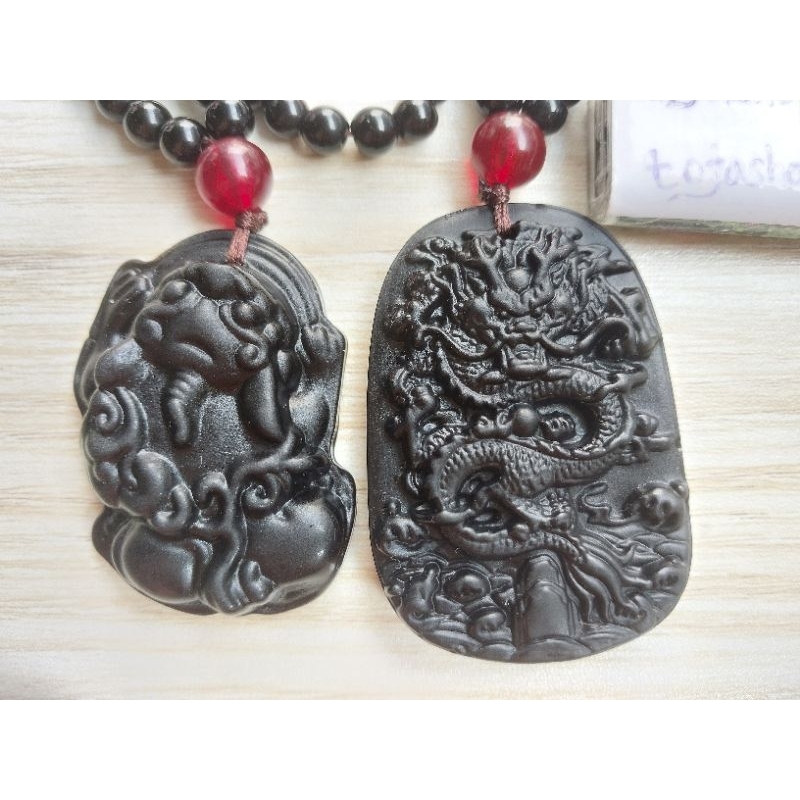 kalung liontin 12 shio black obsidian