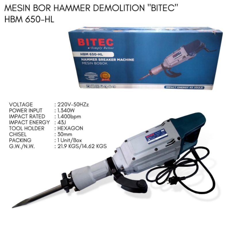 BITEC DEMOLITION HAMMER HBM 650 HL / HAMMER DRILL HBM650 / BOR BOBOK BETON HBM 650HL