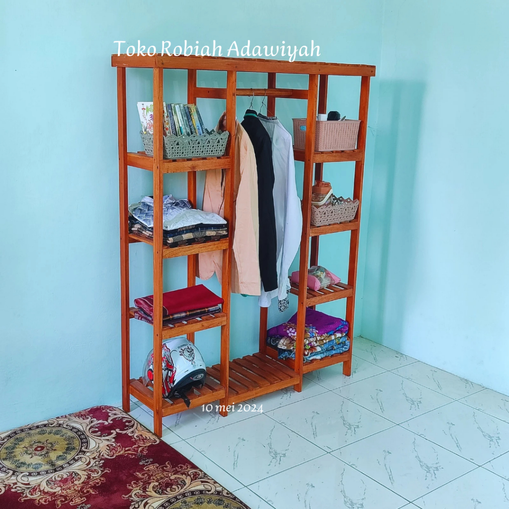 Stand Hanger Gantungan Baju lemari baju Buku Informa kayu Rak Pakaian Gantung Portable Kuat