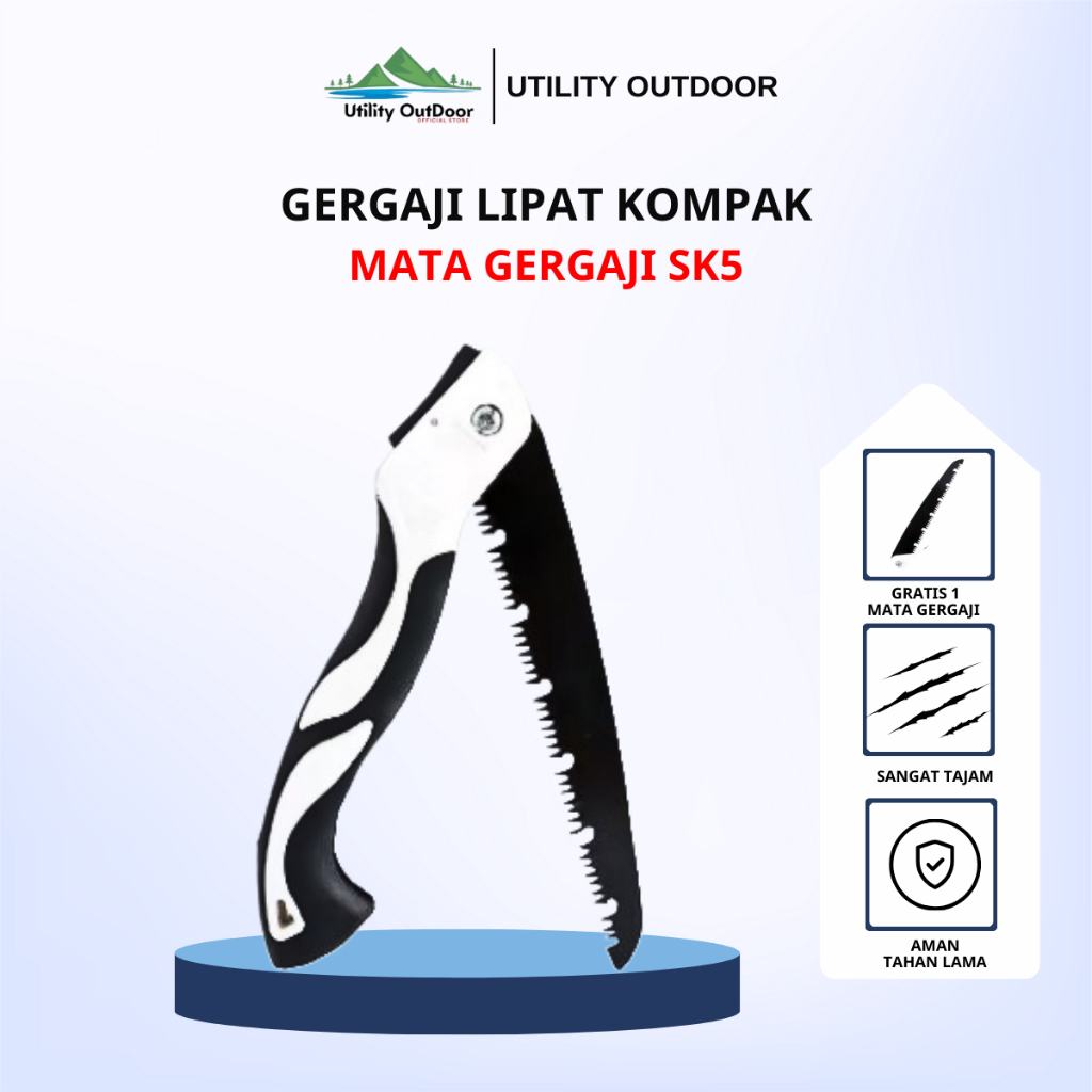 Gergaji Kayu, Gergaji Genggam Lipat, Gergaji Kayu Mini Baja SK5 30cm, Mata Gergaji Baja Super Tajam