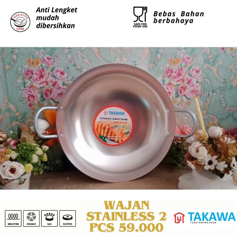 Wajan Premium / Kuali Stainless Steel Sus 34 / Wok Kuali Penggorengan Anti Lengket/Kuali Anti lengke