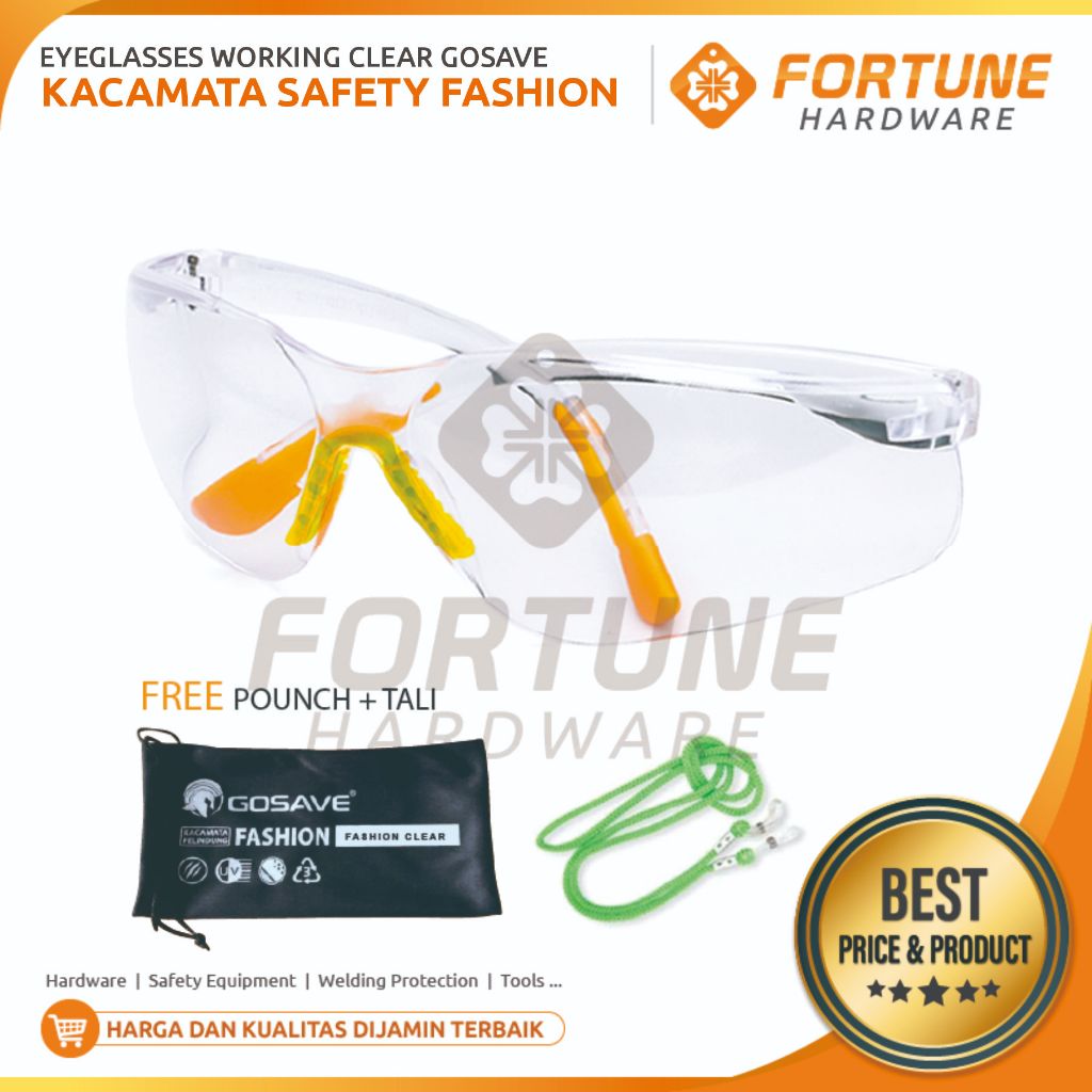 Kacamata Safety Bening Clear Pelindung Anti Gores Gosave